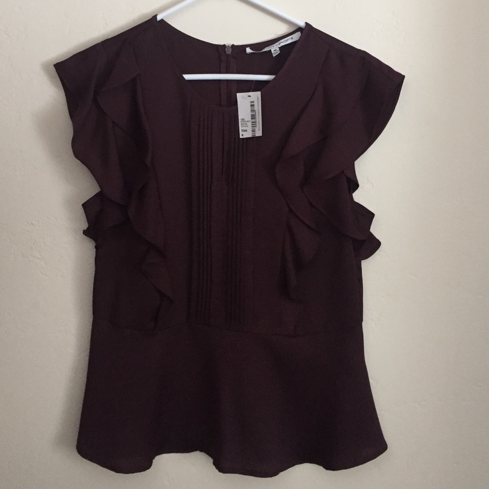 Burgundy ruffle blouse with zipper back
